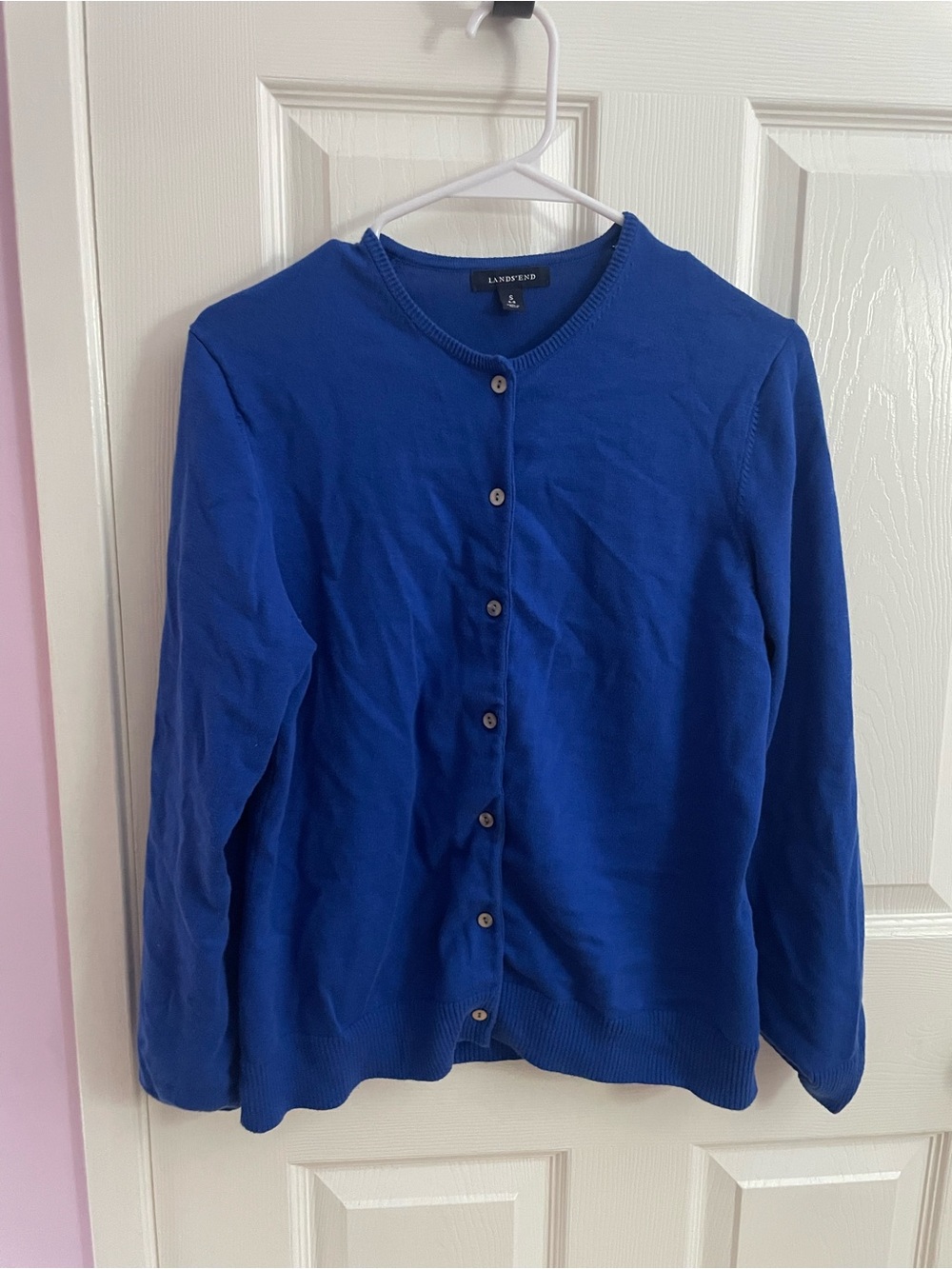 Lands' End Royal Blue Crewneck Button-Front Cardigan